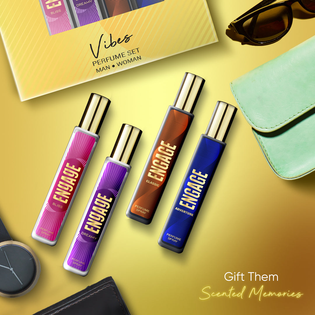 Engage Gift Perfume Set - Vibes For Men & Women, 100ml, Long Lasting, Assorted Pack, Birthday Gift, Anniversary Gift, 25ml x 4 Engage Gift Perfume Set - Vibes For Men & Women, 100ml, Long Lasting, Assorted Pack, Birthday Gift, Anniversary Gift, 25ml x 4