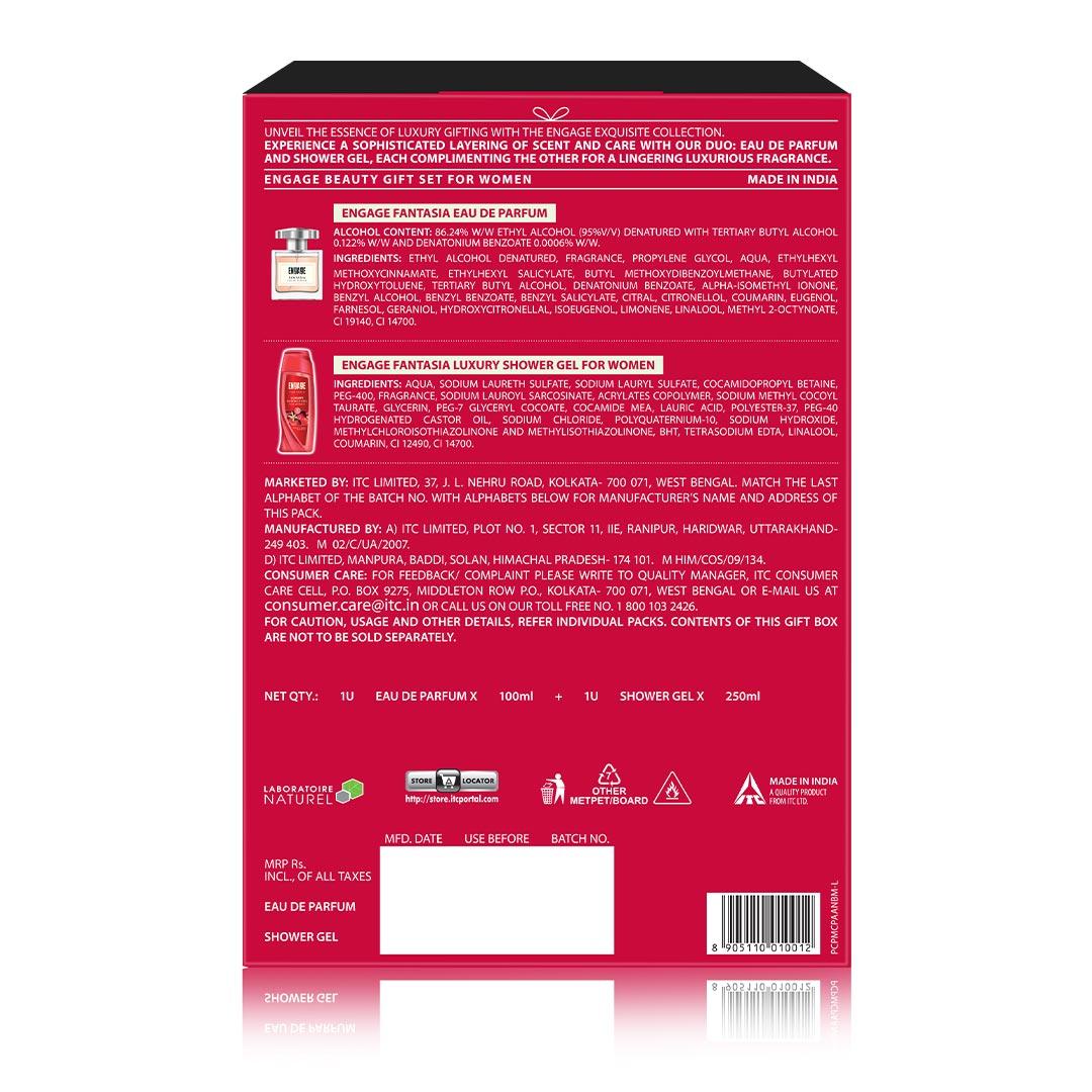 Engage Gift - Exquisite Collection Luxury Beauty Set for Women, Fantasia Eau De Parfum (100ml) & Fantasia Shower Gel (250ml), Combo Set of 2, Gift For Women, Anniversary Gift Engage Gift - Exquisite Collection Luxury Beauty Set for Women, Fantasia Eau De Parfum (100ml) & Fantasia Shower Gel (250ml), Combo Set of 2, Gift For Women, Anniversary Gift