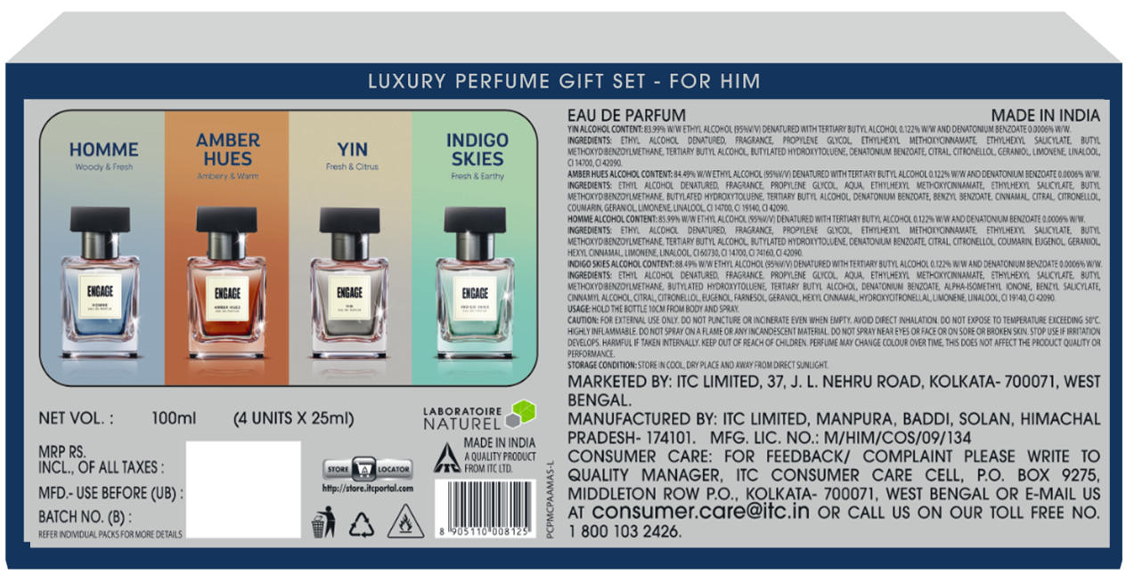 Engage Gift Assorted Luxury Perfume Set - For Men, 100ml, Long Lasting, Assorted Pack, Birthday Gift, Anniversary Gift, 25ml x 4 Engage Gift Assorted Luxury Perfume Set - For Men, 100ml, Long Lasting, Assorted Pack, Birthday Gift, Anniversary Gift, 25ml x 4