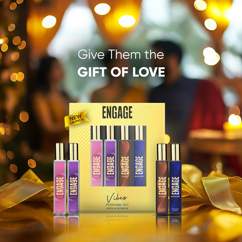 Engage Gift Perfume Set - Vibes For Men & Women, 100ml, Long Lasting, Assorted Pack, Birthday Gift, Anniversary Gift, 25ml x 4