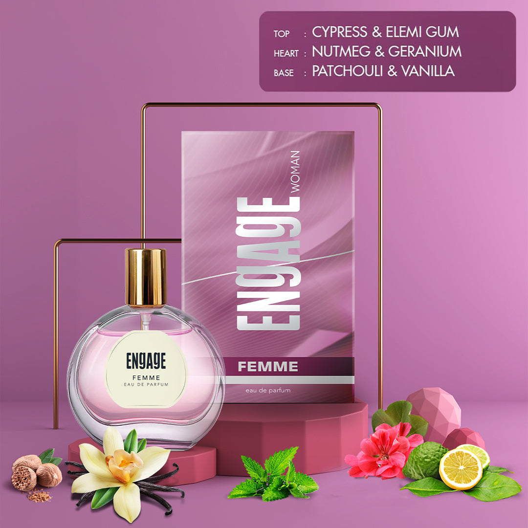 Engage Femme Eau De Parfum for Women, Citrus & Floral, Luxury & Skin Friendly, Long Lasting Fragrance 50ml