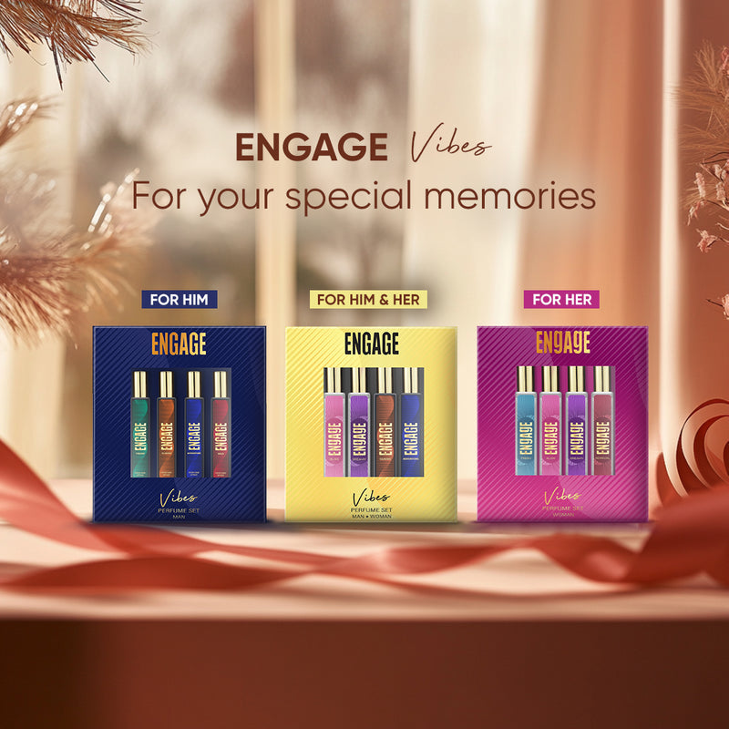 Engage Gift Perfume Set - Vibes For Men & Women, 100ml, Long Lasting, Assorted Pack, Birthday Gift, Anniversary Gift, 25ml x 4