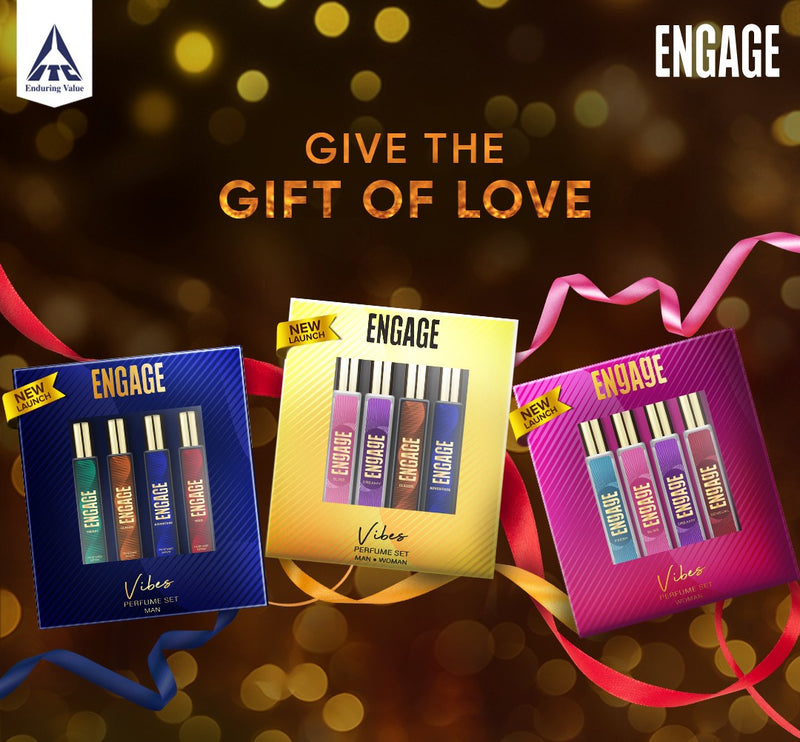 Engage Gift Perfume Set - Vibes For Men & Women, 100ml, Long Lasting, Assorted Pack, Birthday Gift, Anniversary Gift, 25ml x 4