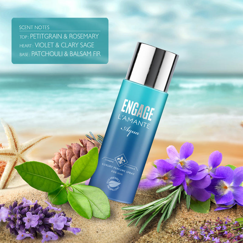 L'amante Aqua Perfume Spray For Him, Eco-Friendly Propellant, Soft Touch Spray