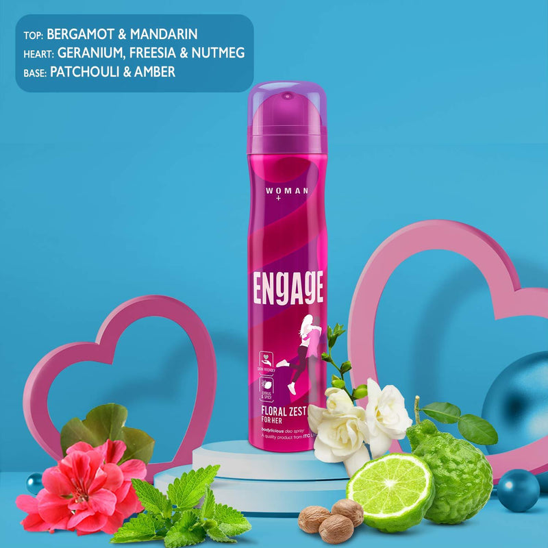 Engage Floral Zest Deodorant, For Women, Citrus & Floral Notes, Long-Lasting