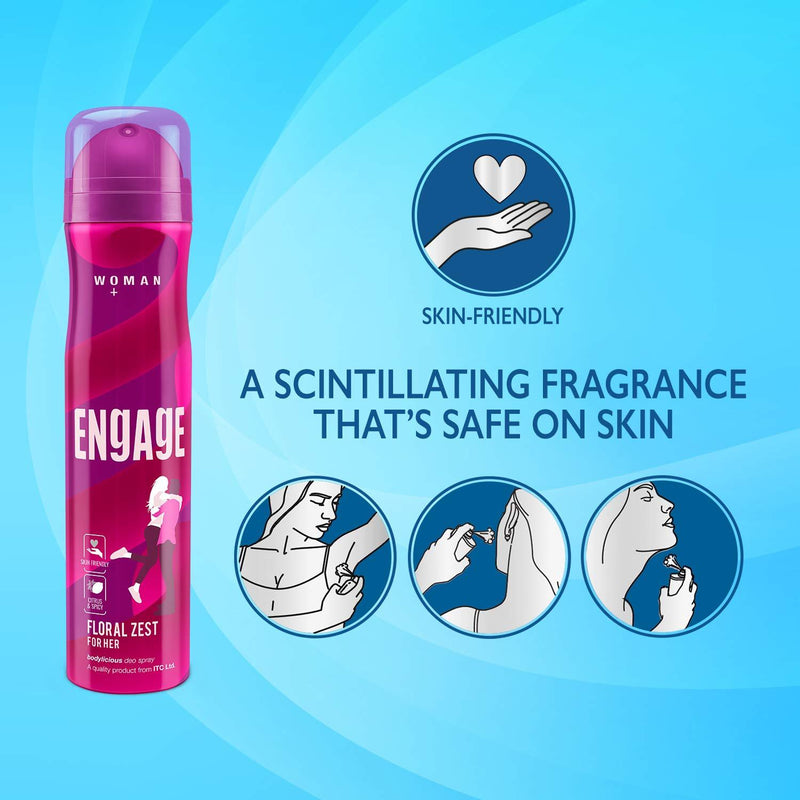 Engage Floral Zest Deodorant, For Women, Citrus & Floral Notes, Long-Lasting