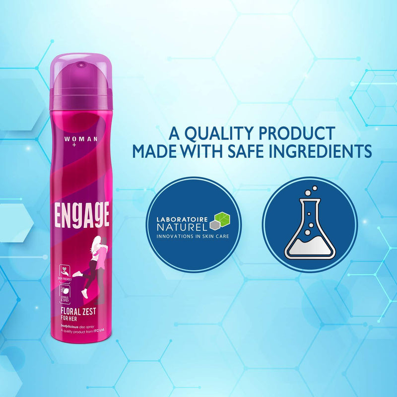 Engage Floral Zest Deodorant, For Women, Citrus & Floral Notes, Long-Lasting