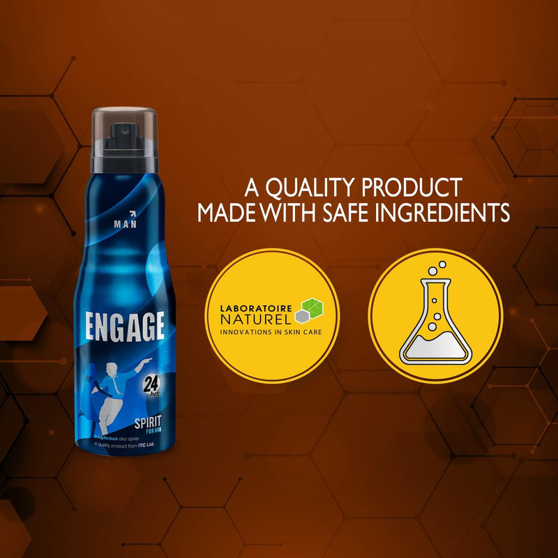 Engage Spirit Deodorant, For Men, Fresh & Energetic Notes, Long-Lasting