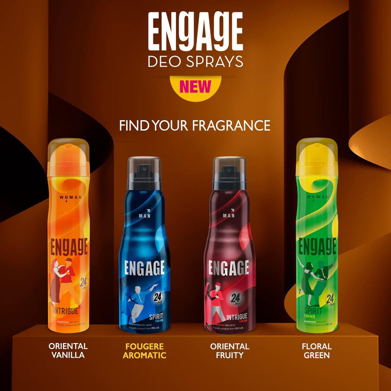 Engage Spirit Deodorant, For Men, Fresh & Energetic Notes, Long-Lasting
