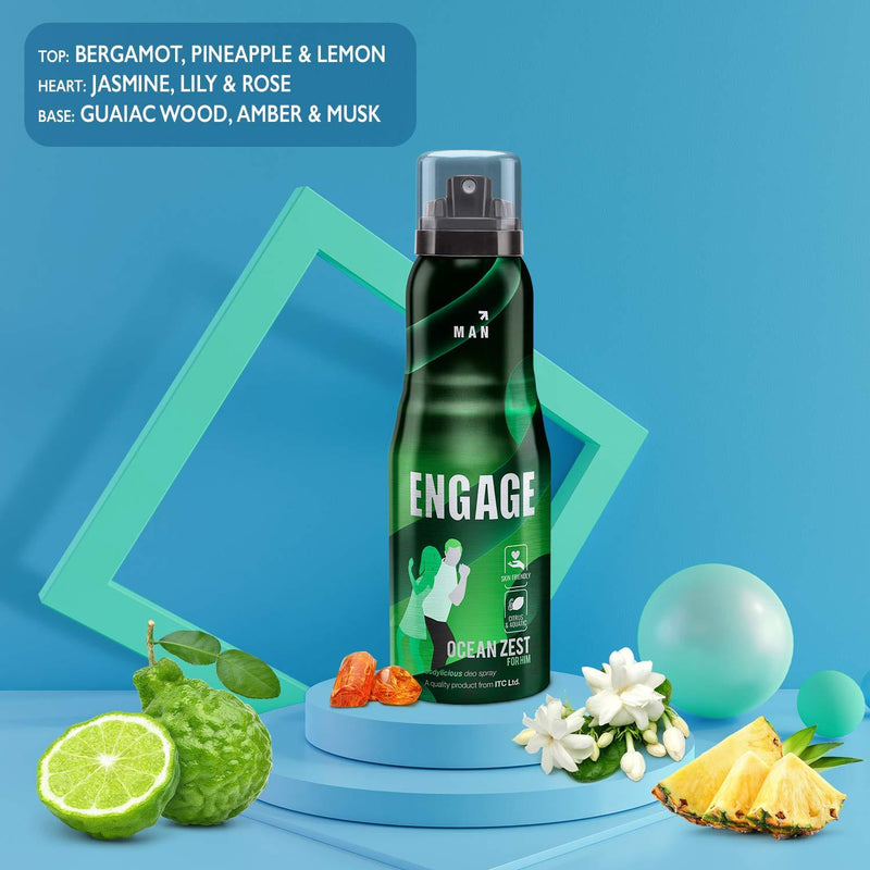 Engage Ocean Zest Deodorant, For Men, Citrus & Aqua Notes, Long-Lasting