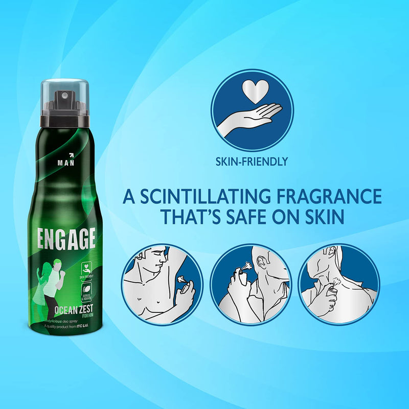 Engage Ocean Zest Deodorant, For Men, Citrus & Aqua Notes, Long-Lasting