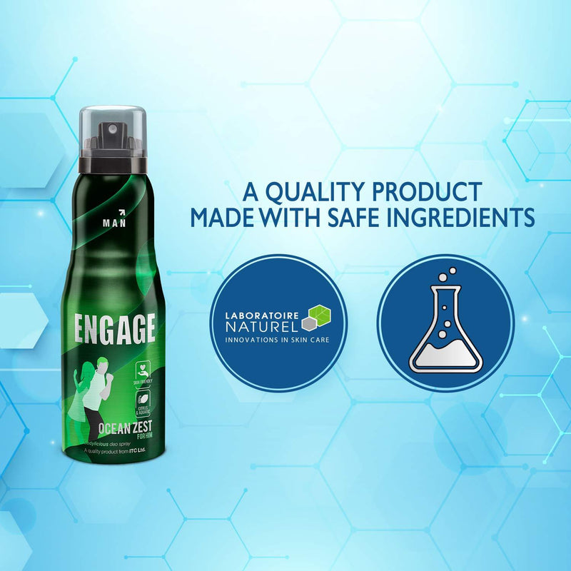 Engage Ocean Zest Deodorant, For Men, Citrus & Aqua Notes, Long-Lasting