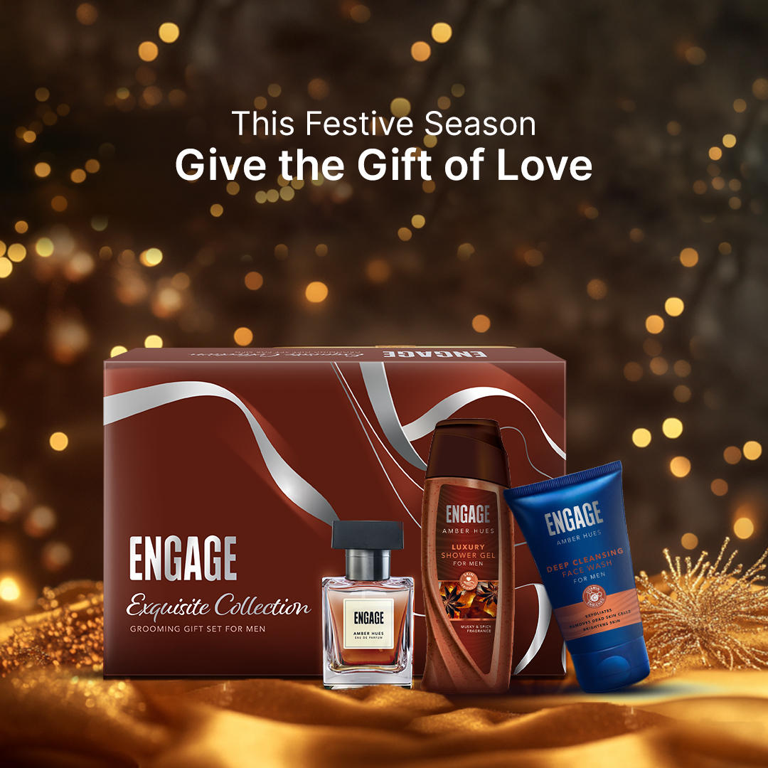 Engage Gift - Exquisite Collection Luxury Grooming Set for Men, Amber Hues Eau De Parfum (50ml), Amber Hues Shower Gel (100ml), Amber Hues Face Wash (100ml), Combo Set of 3, Gift For Men, Anniversary Gift, Birthday Gift