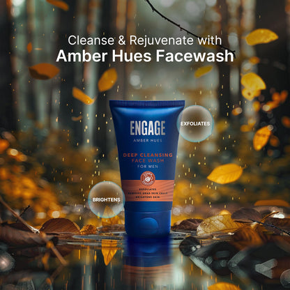 Engage Gift - Exquisite Collection Luxury Grooming Set for Men, Amber Hues Eau De Parfum (50ml), Amber Hues Shower Gel (100ml), Amber Hues Face Wash (100ml), Combo Set of 3, Gift For Men, Anniversary Gift, Birthday Gift