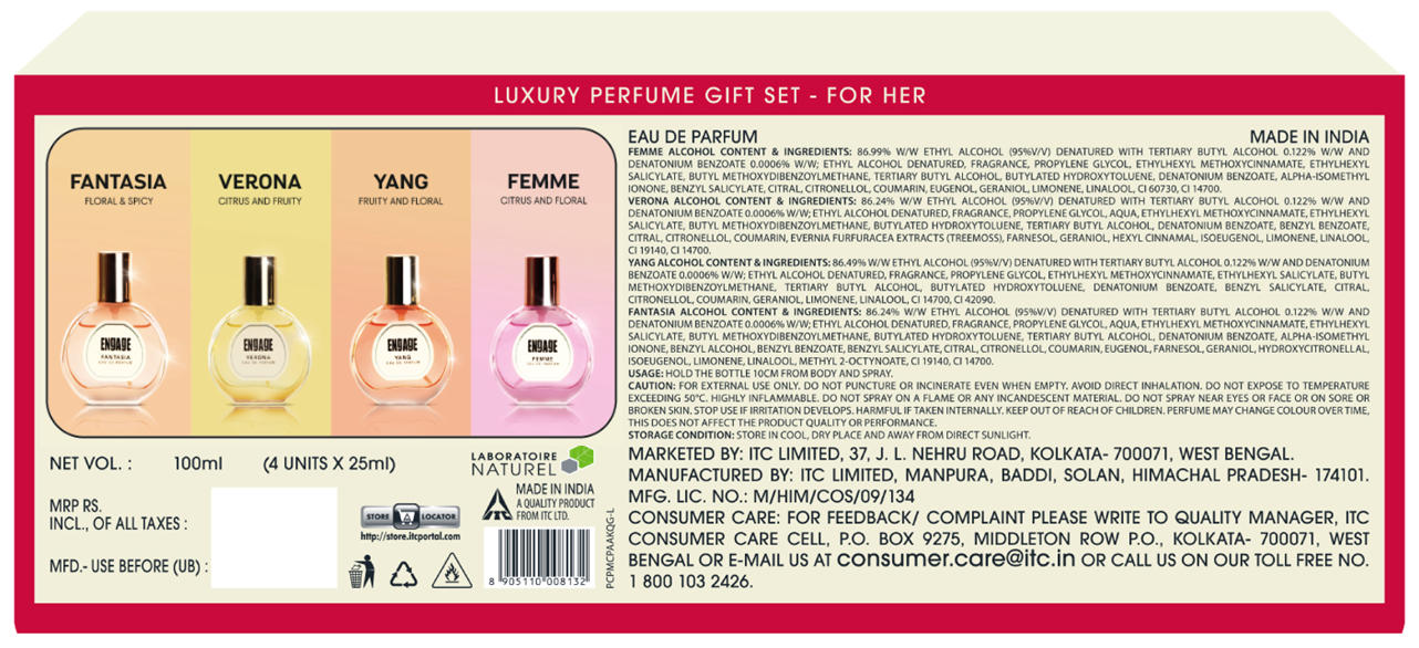 Engage Gift Assorted Luxury Perfume Set - For Women, 100ml, Long Lasting, Assorted Pack, Birthday Gift, Anniversary Gift, 25ml x 4