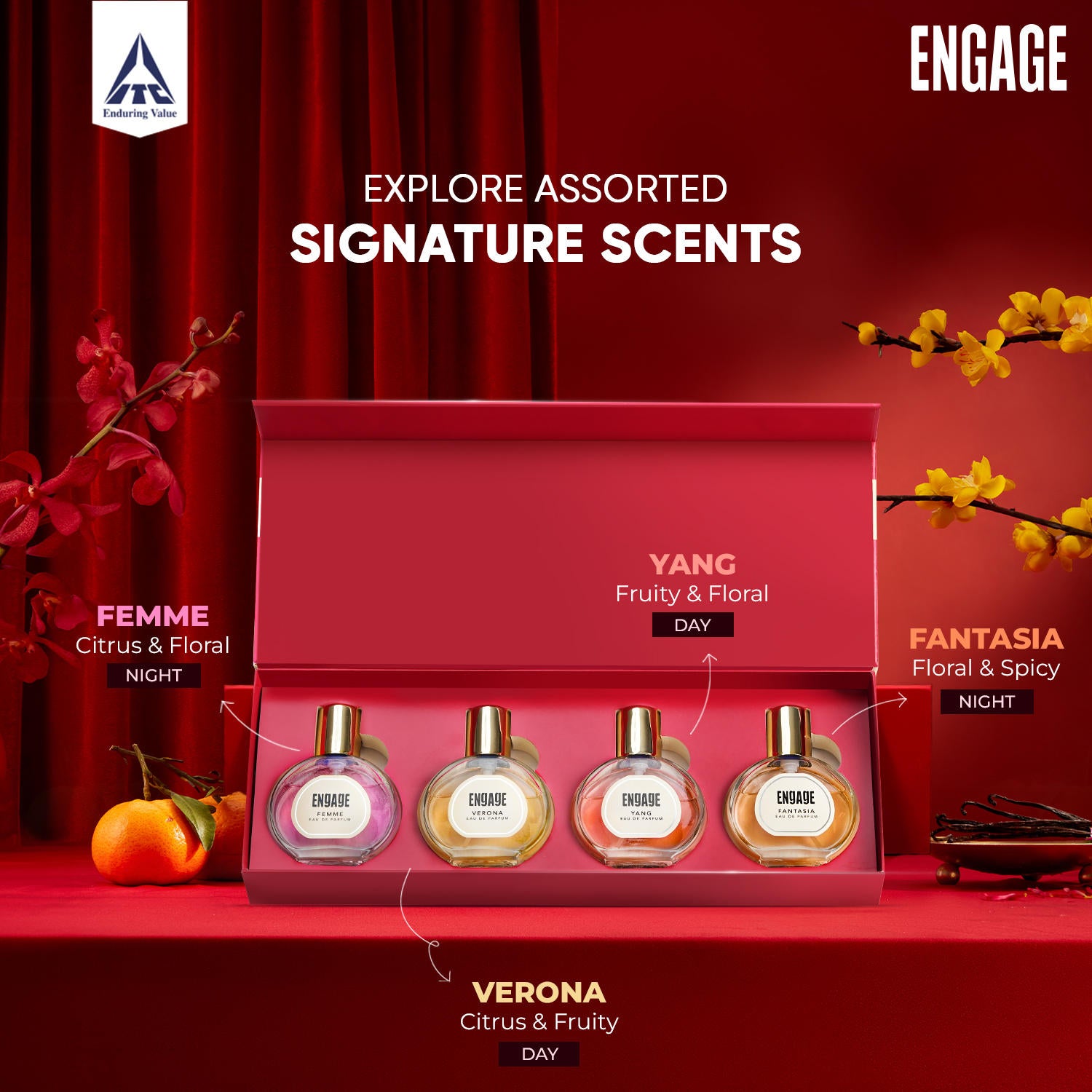 Engage Gift Assorted Luxury Perfume Set - For Women, 100ml, Long Lasting, Assorted Pack, Birthday Gift, Anniversary Gift, 25ml x 4
