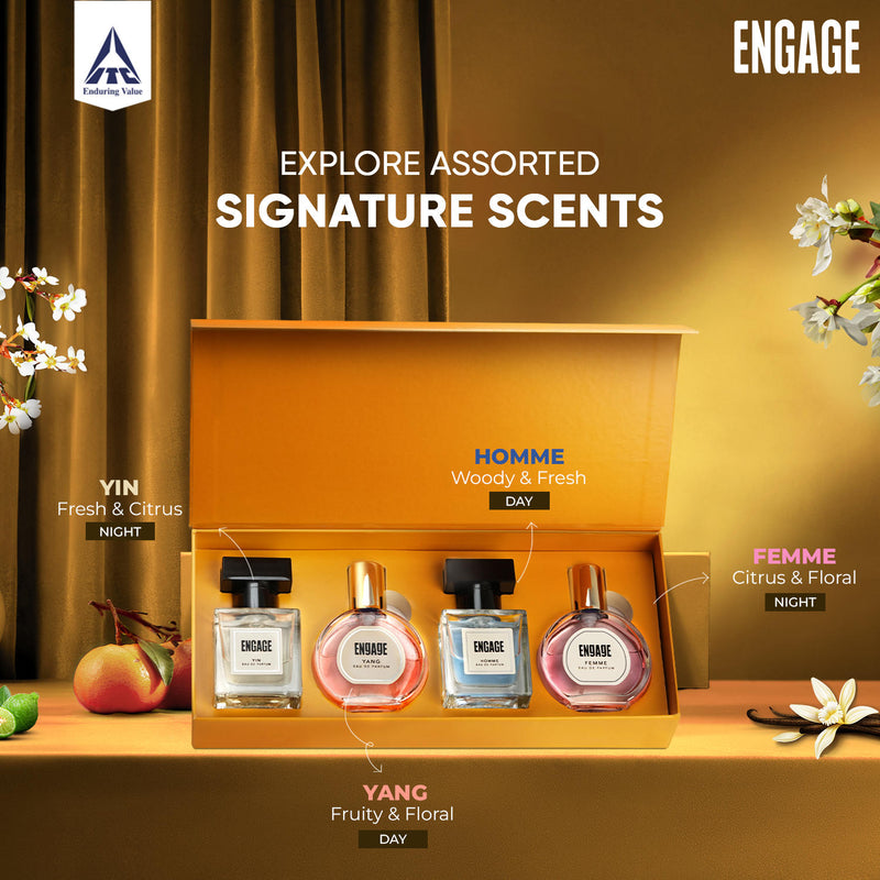 Engage Gift Assorted Luxury Perfume Set - For Men & Women, 100ml, Long Lasting, Assorted Pack, Wedding Gift, Anniversary Gift, 25ml x 4