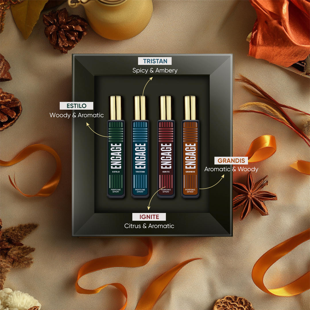 Engage Gift Perfume Set - Celebrations For Men, 100ml, Long Lasting, Assorted Pack, Birthday Gift, Anniversary Gift, 25ml x 4