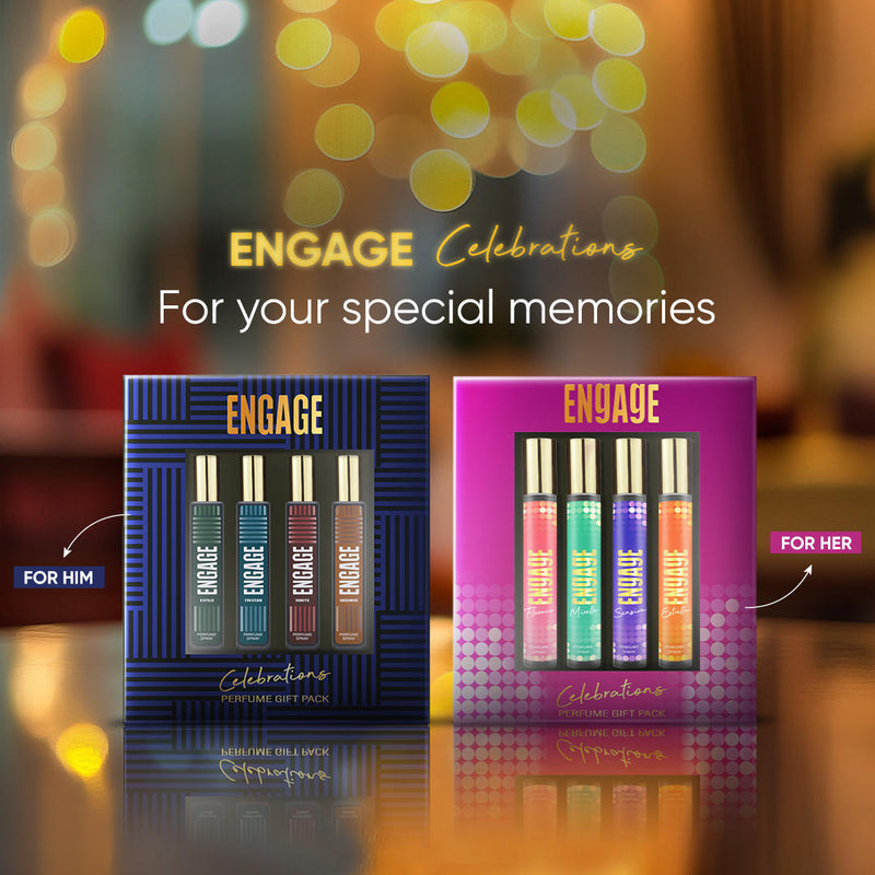 Engage Gift Perfume Set - Celebrations For Men, 100ml, Long Lasting, Assorted Pack, Birthday Gift, Anniversary Gift, 25ml x 4