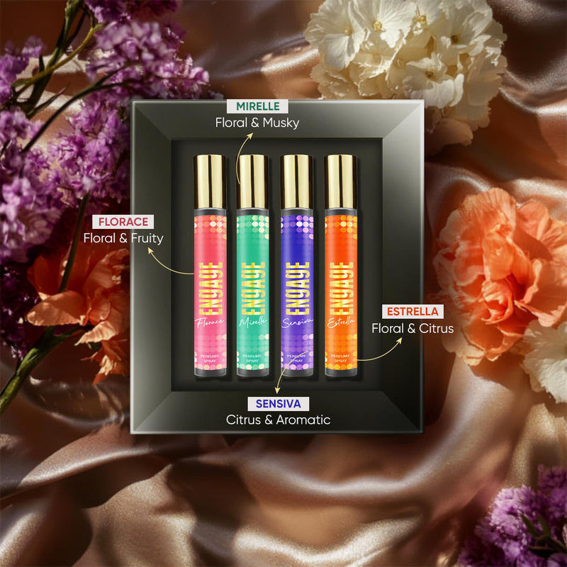 Engage Gift Perfume Set - Celebrations For Women, 100ml, Long Lasting, Assorted Pack, Birthday Gift, Anniversary Gift, 25ml x 4