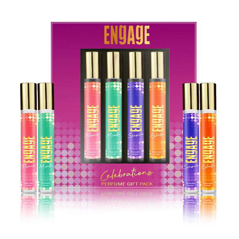 Engage Gift Perfume Set - Celebrations For Women, 100ml, Long Lasting, Assorted Pack, Birthday Gift, Anniversary Gift, 25ml x 4