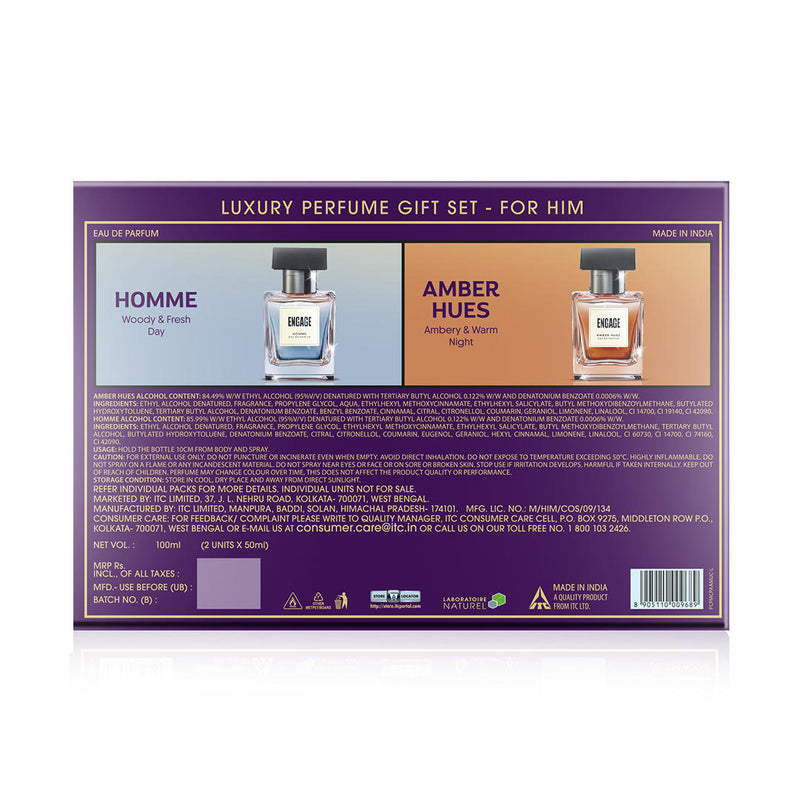 Engage Gift Luxury Perfume Set - Moments For Men, 100ml, Long Lasting, Assorted Pack, Birthday Gift, Anniversary Gift, 50ml x 2