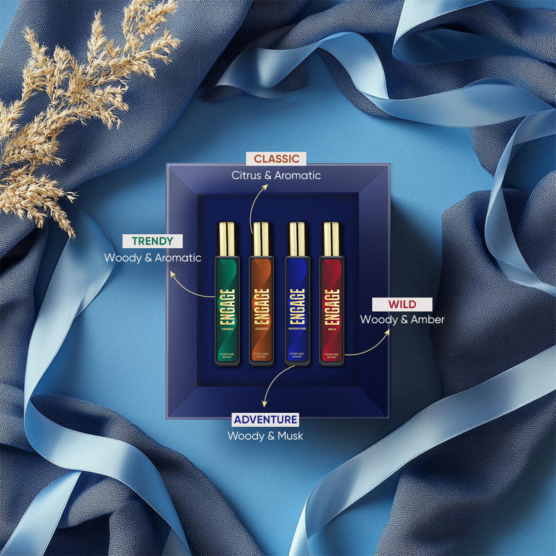 Engage Gift Perfume Set - Vibes For Men, 100ml, Long Lasting, Assorted Pack, Birthday Gift, Anniversary Gift, 25ml x 4