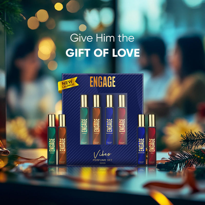 Engage Gift Perfume Set - Vibes For Men, 100ml, Long Lasting, Assorted Pack, Birthday Gift, Anniversary Gift, 25ml x 4