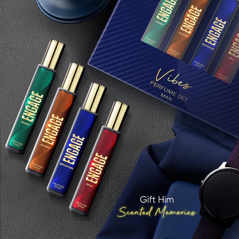 Engage Gift Perfume Set - Vibes For Men, 100ml, Long Lasting, Assorted Pack, Birthday Gift, Anniversary Gift, 25ml x 4