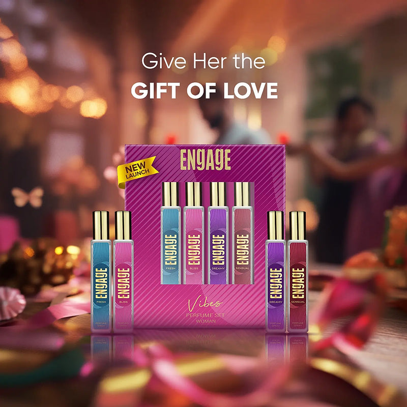 Engage Gift Perfume Set - Vibes For Women, 100ml, Long Lasting, Assorted Pack, Birthday Gift, Anniversary Gift, 25ml x 4