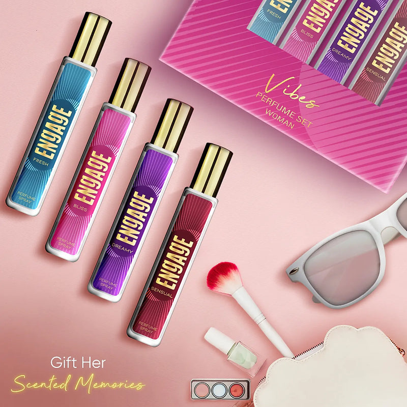 Engage Gift Perfume Set - Vibes For Women, 100ml, Long Lasting, Assorted Pack, Birthday Gift, Anniversary Gift, 25ml x 4